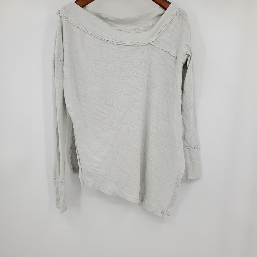 We The Free Free People Gray Asymmetrical Slub Knit Raw Edge Shirt Small Grunge